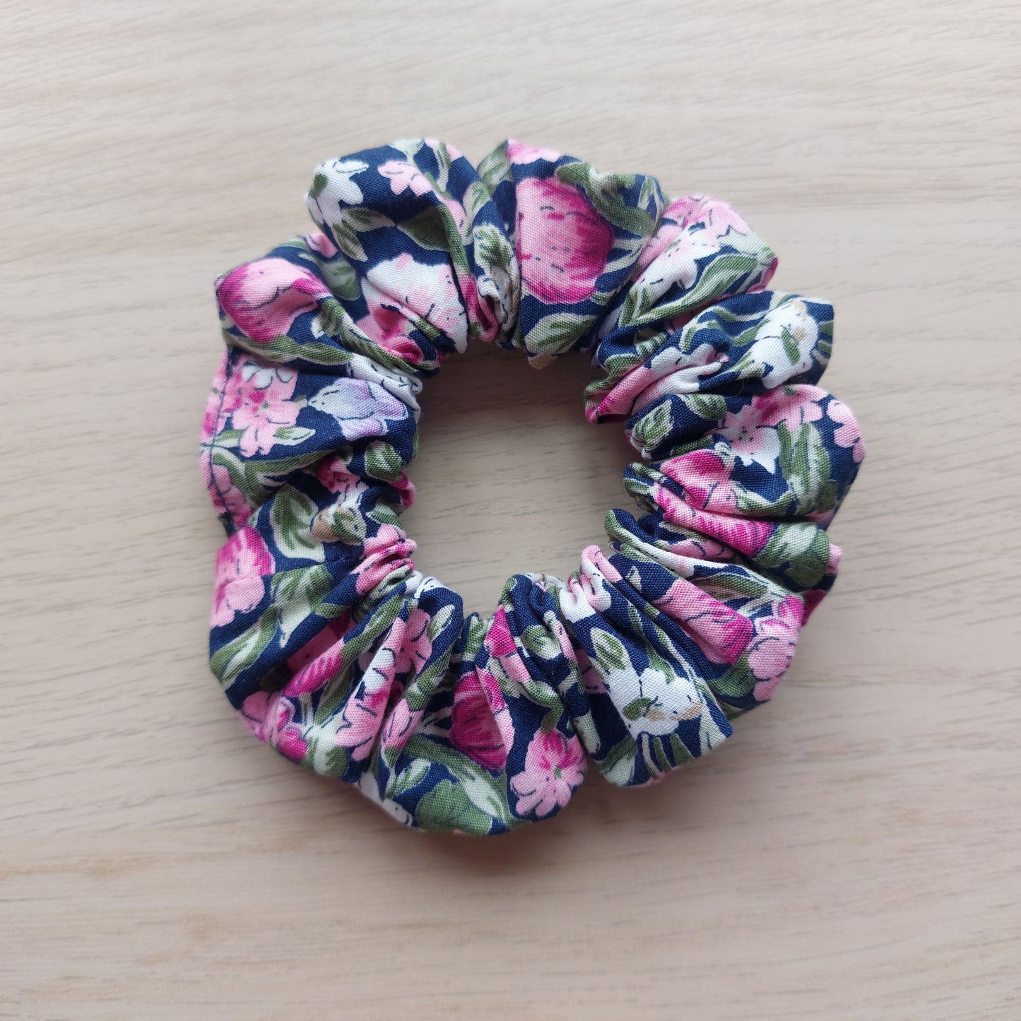 Navy & Pink Floral Scrunchie