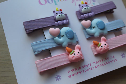 Set of colourful animal-themed hair slides