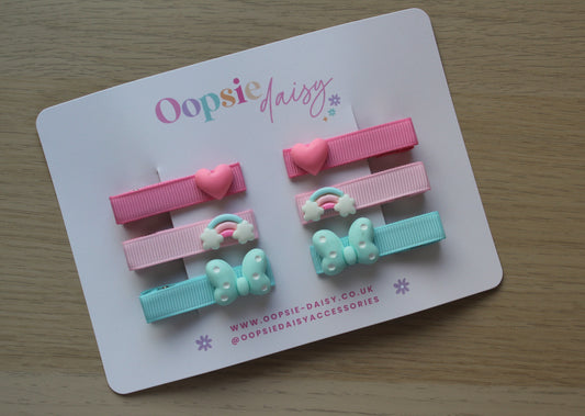 Set of blue and pink 3d hair slider clips