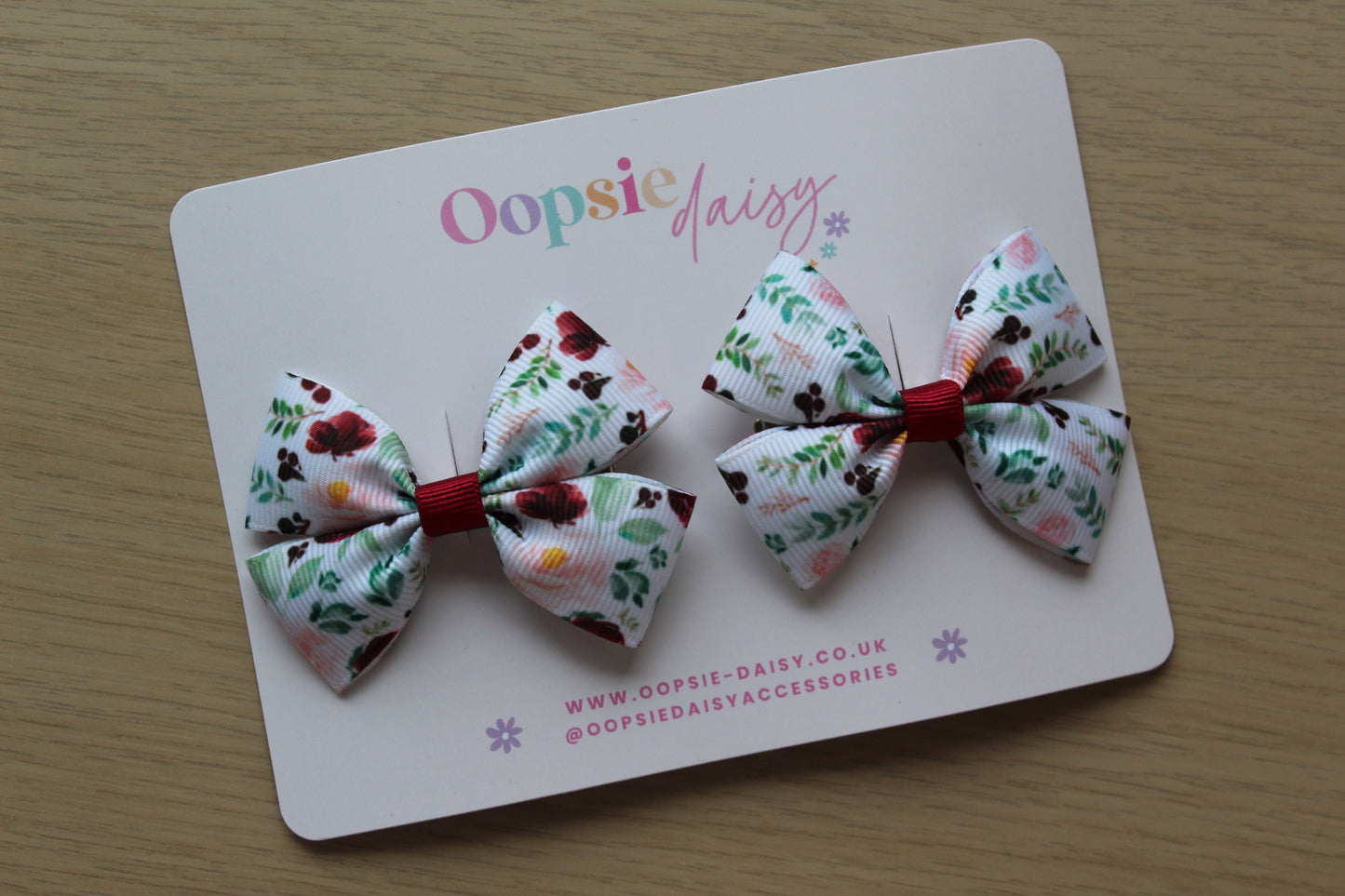 Burgundy floral hair bow clips
