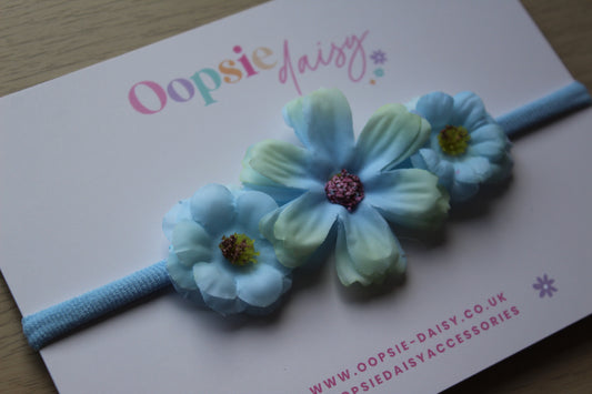 Blue baby headband with pretty blue flowers