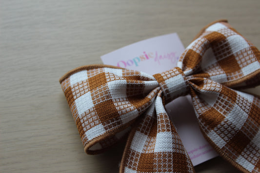Copper Gingham Hair Bow