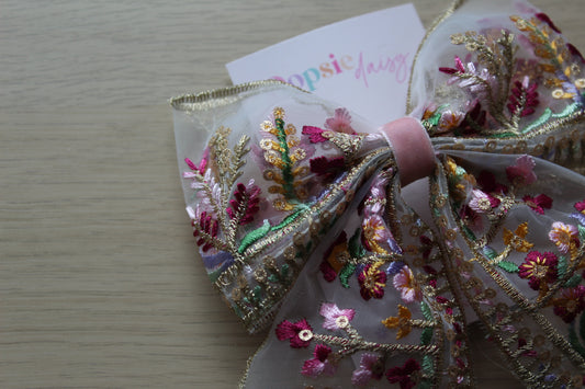 Transparent Embroidered Hair Bow