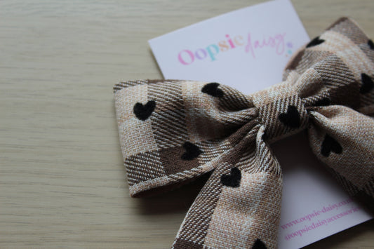 Gingham Heart Hair Bow