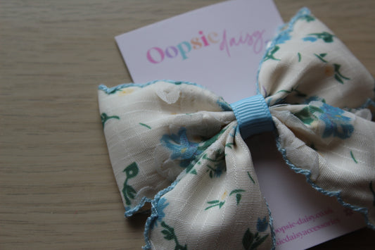 Blue Floral Hair Bow