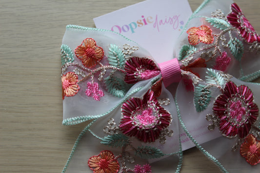 Green & Pink Hair Bow