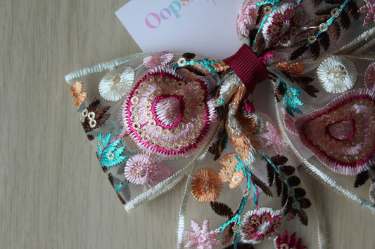 Multi Embroidered Hair Bow