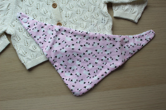 Dribble baby bib with pink sheep design