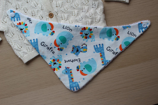 Animal themed blue dribble bib