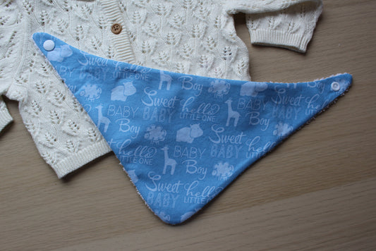 Blue baby boy dribble bib with animal design