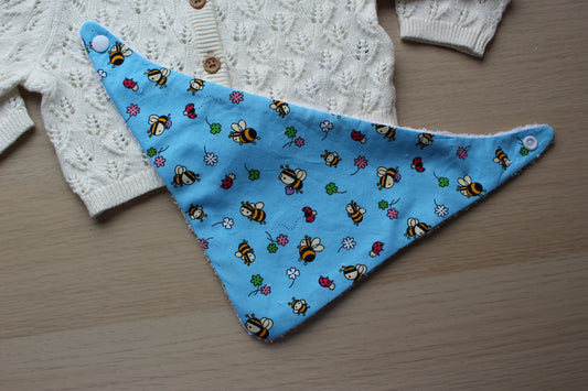 Blue dribble bib with little bees