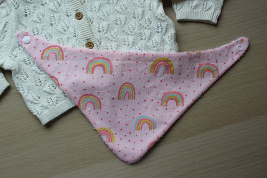 Rainbow dribble bib with polka dots