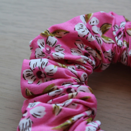 Cute floral pink hair scrunchie