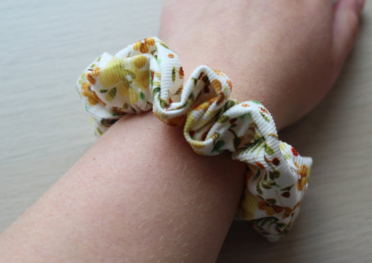 Corduroy hair scrunchie in autumn floral pattern