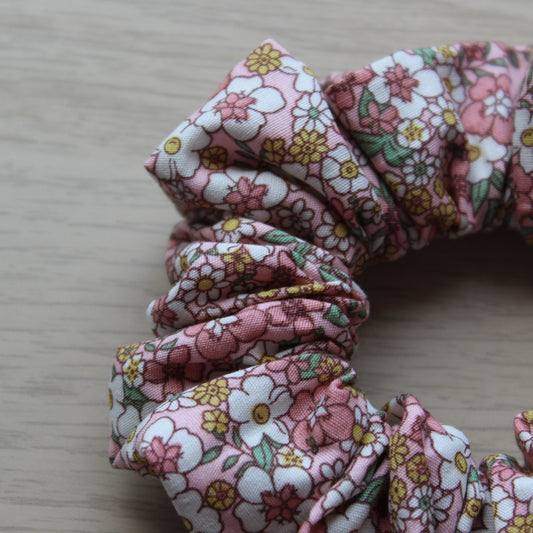 Pink ditsy floral hair scrunchie