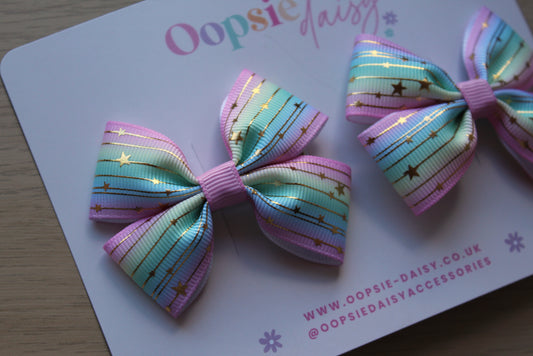 Pastel bow hair clips with gold stars