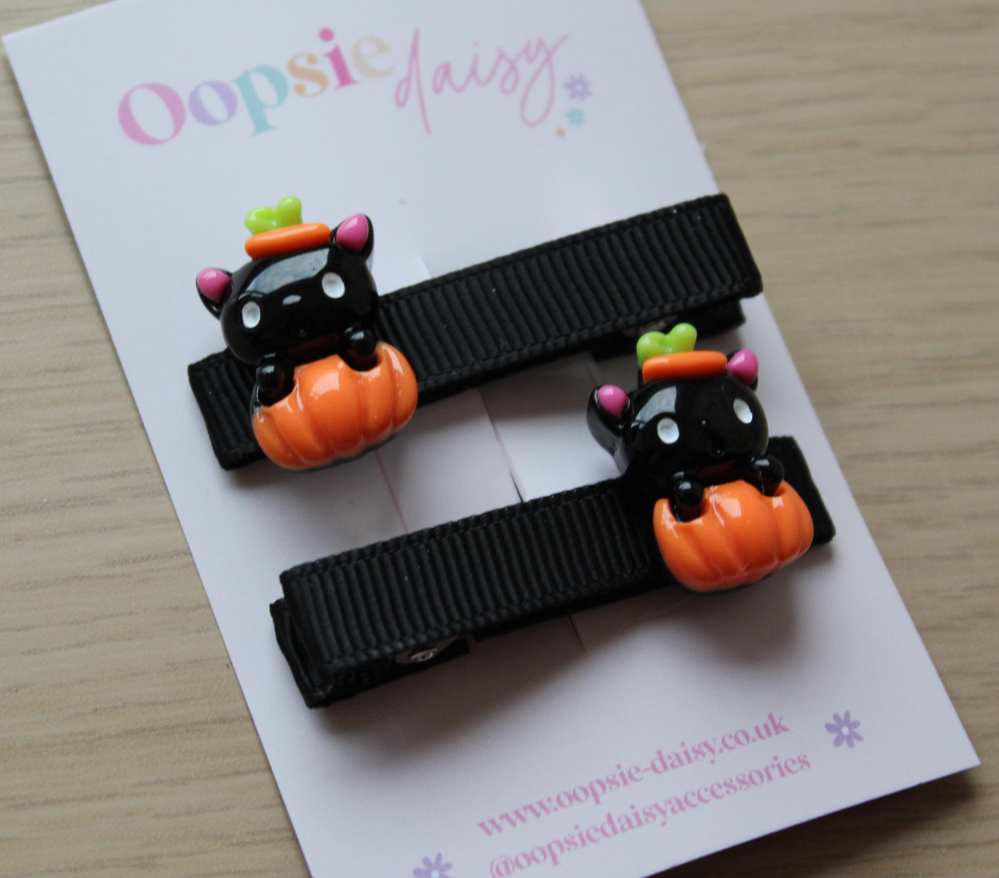 Cat and pumpkin halloween hair clips