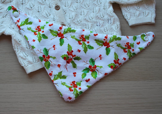 Christmas baby bib with holly berry design