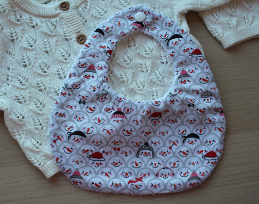 Baby bib with snowman design