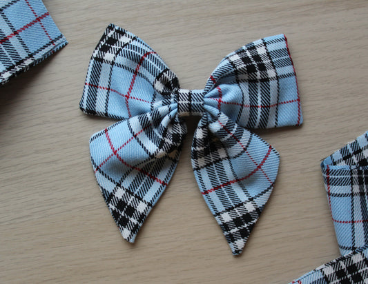 Blue & black plaid tartan hair bow