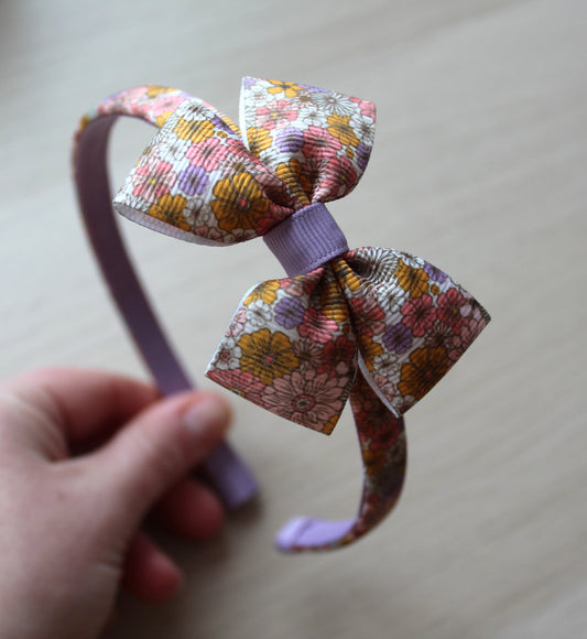 Purple floral bow headband