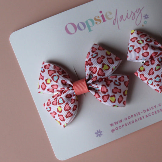 Pink multicolour leopard print hair bows