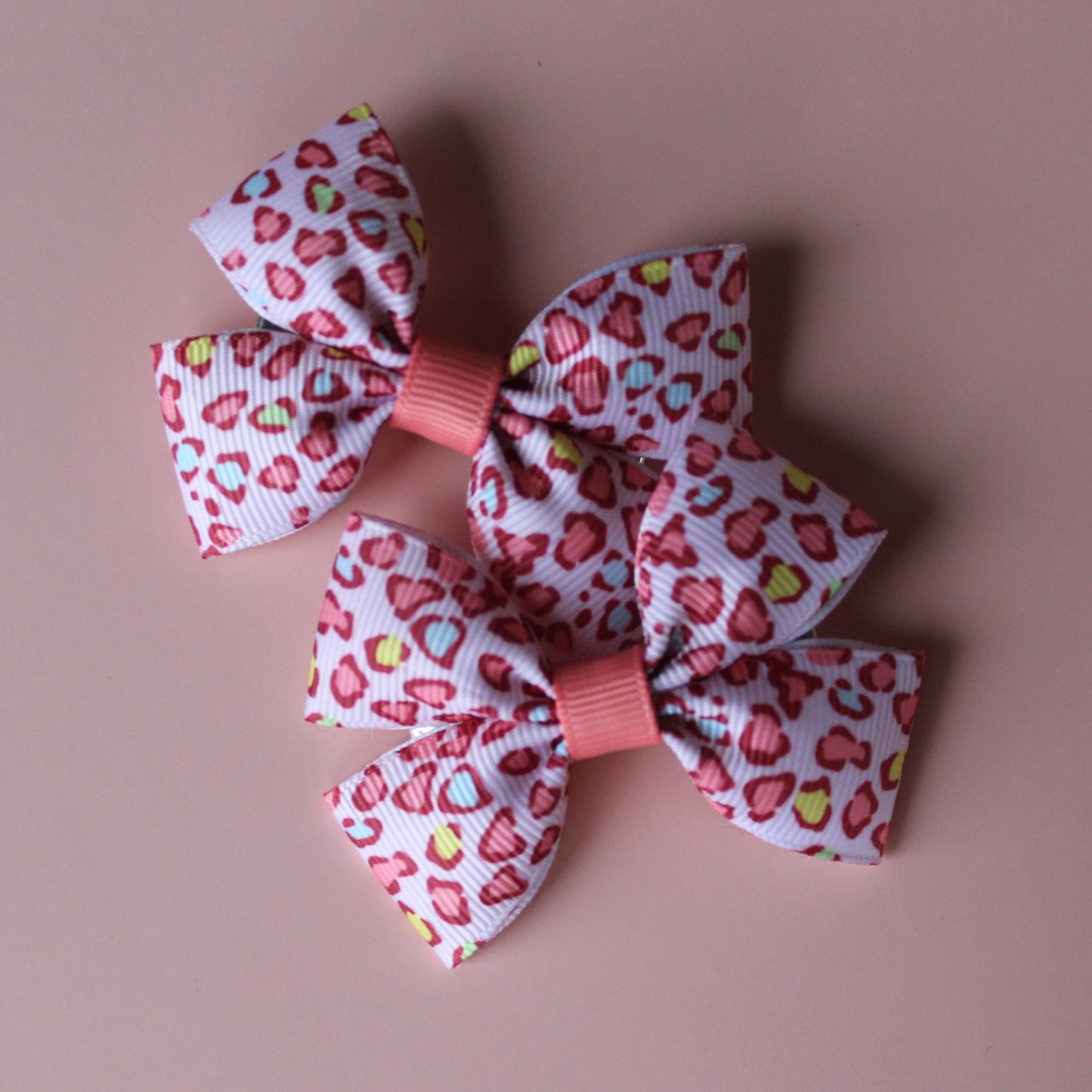 Pink multicolour leopard print hair bows