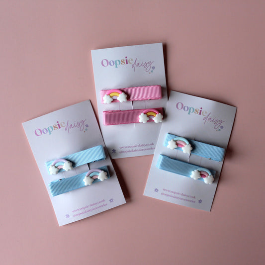 Hair slider clips with rainbow embellishments
