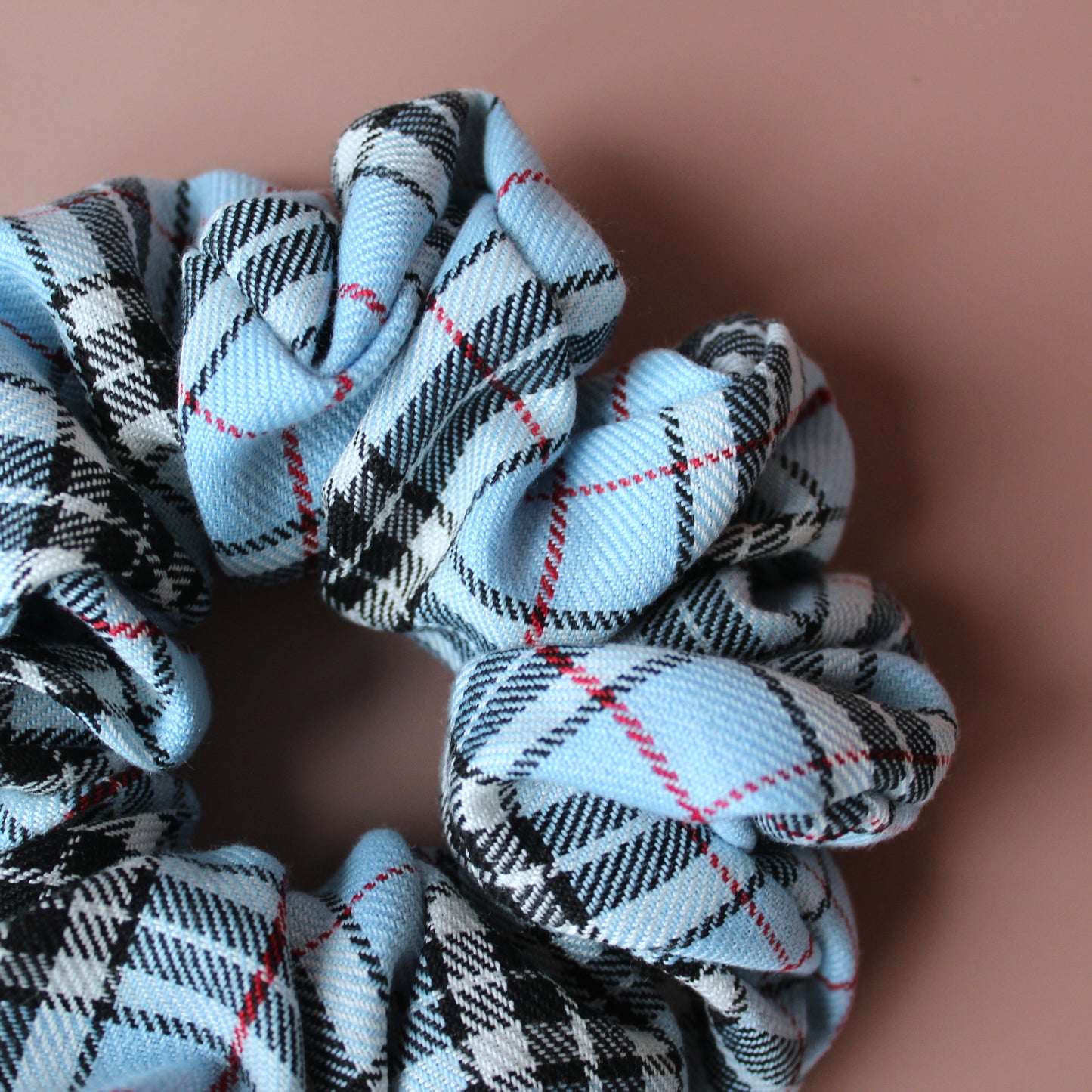 Blue and black plaid tartan oversized scrunchie