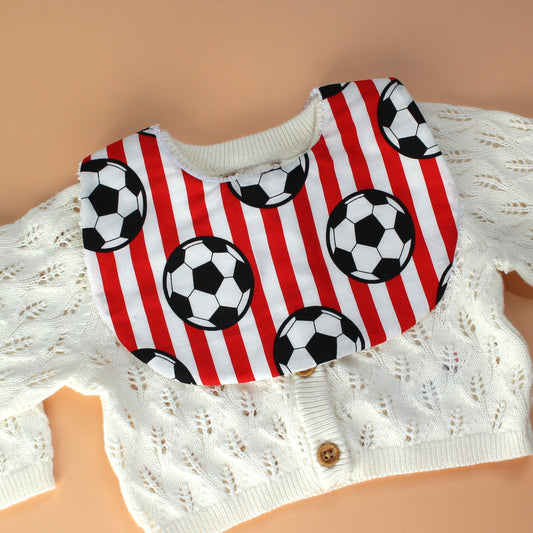 Red and white striped football baby bib