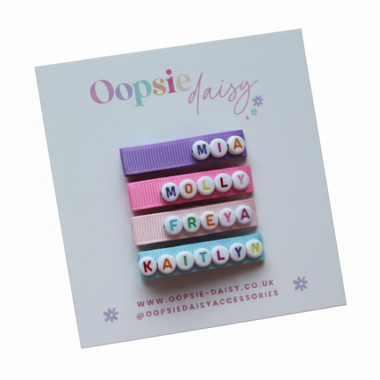Colourful personalised name hair clip slides 