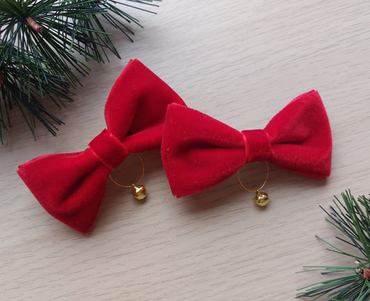 Christmas hair bows with red velvet and gold bell