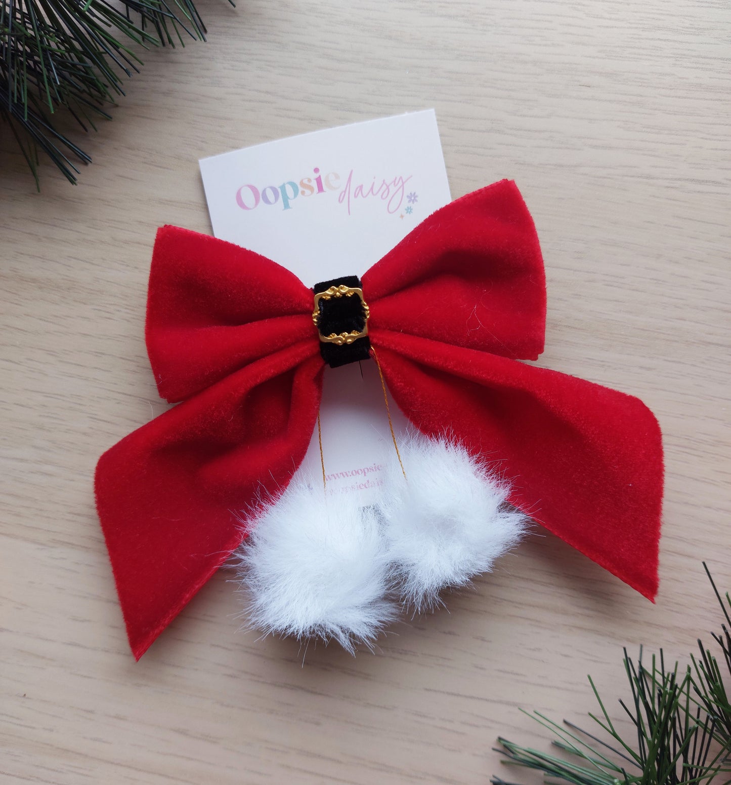 Red velvet Santa inspired hair bow