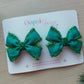 Green hair bow set with green sparkly tinsel