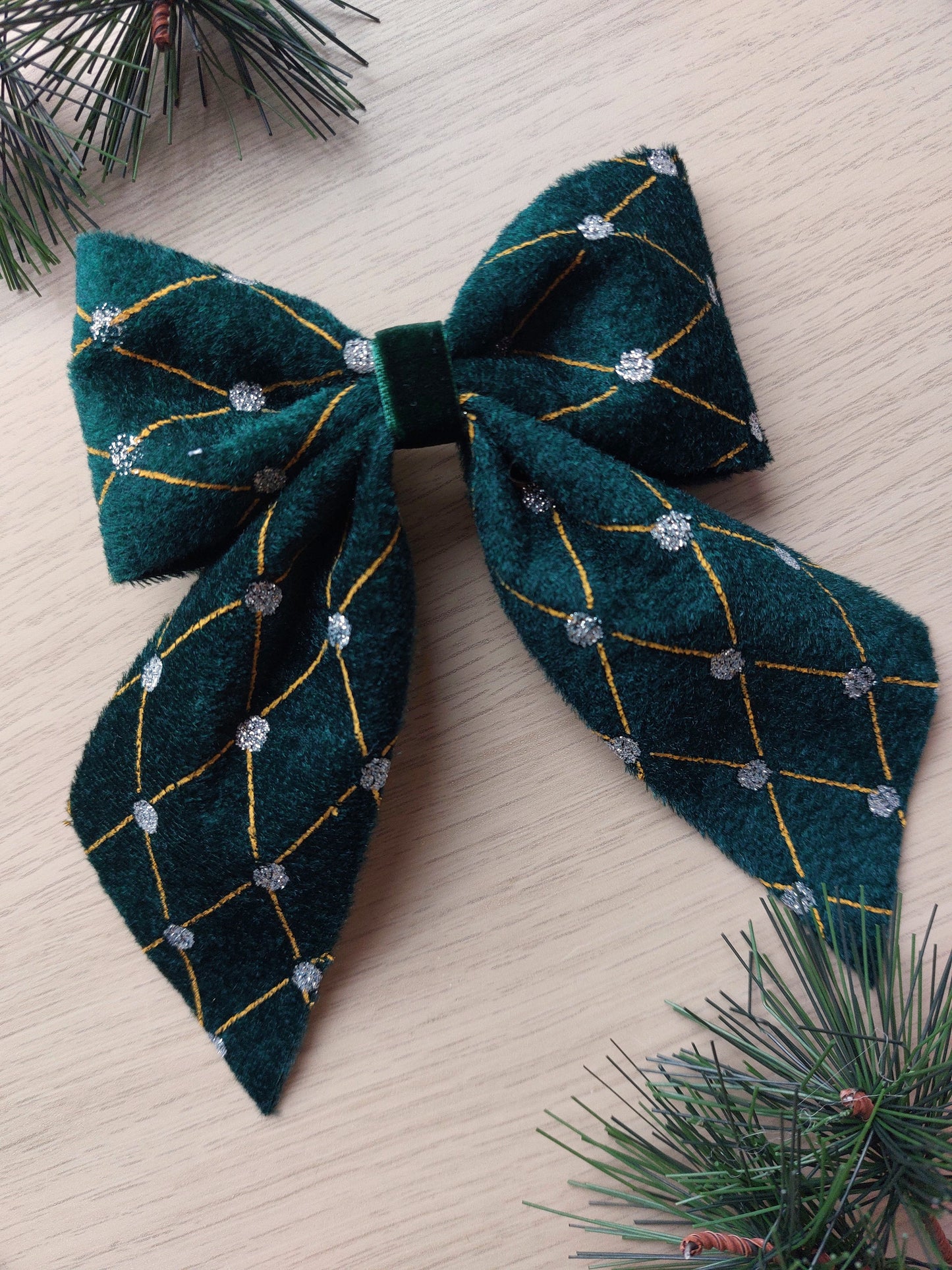 Green Velvet Hair Bow