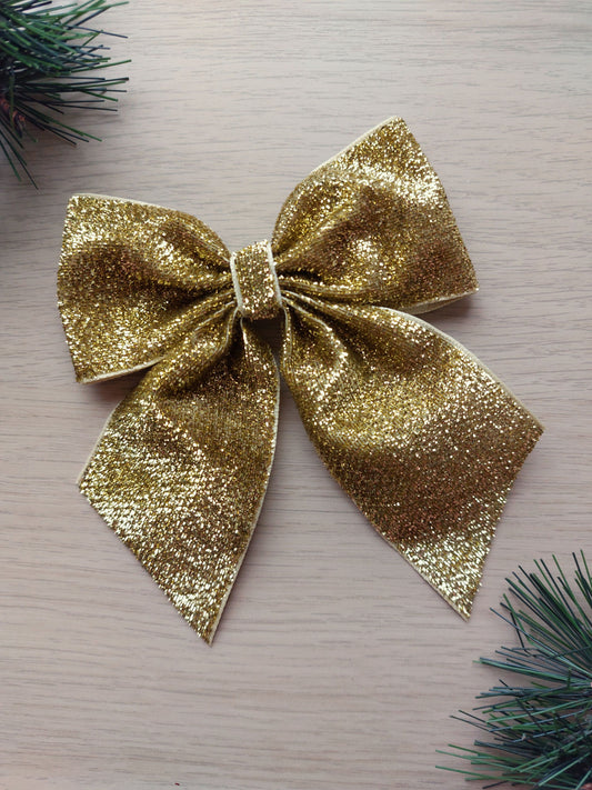 Gold shimmer glitter hair bow
