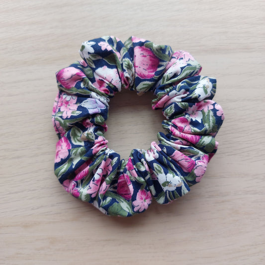 Navy & Pink Floral Scrunchie