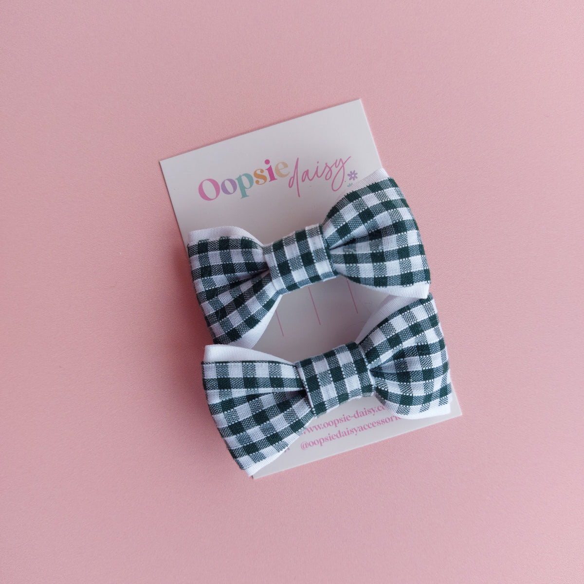 Bottle Green Gingham School Hair Accessories - Bows & Bobbles