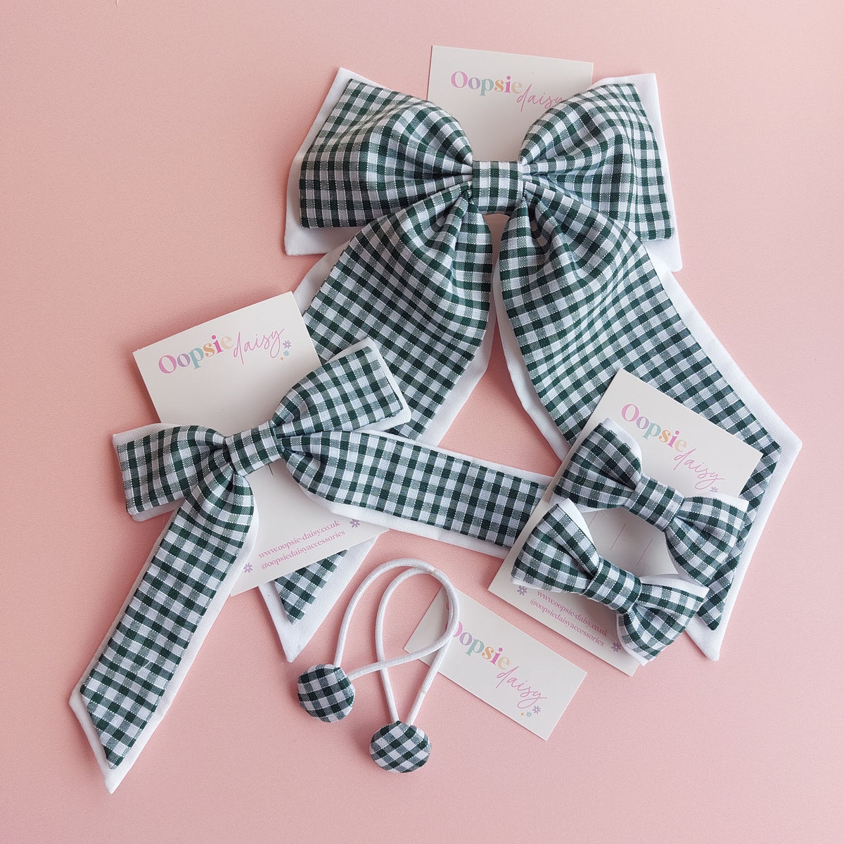 Bottle Green Gingham School Hair Accessories - Bows & Bobbles