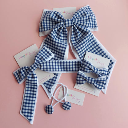 Royal Blue Gingham School Hair Accessories - Bows & Bobbles