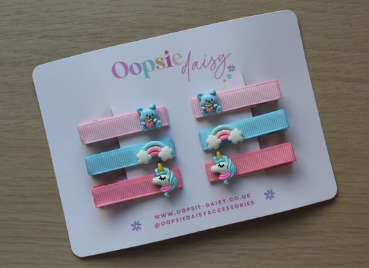 Blue & pink 3d hair clips