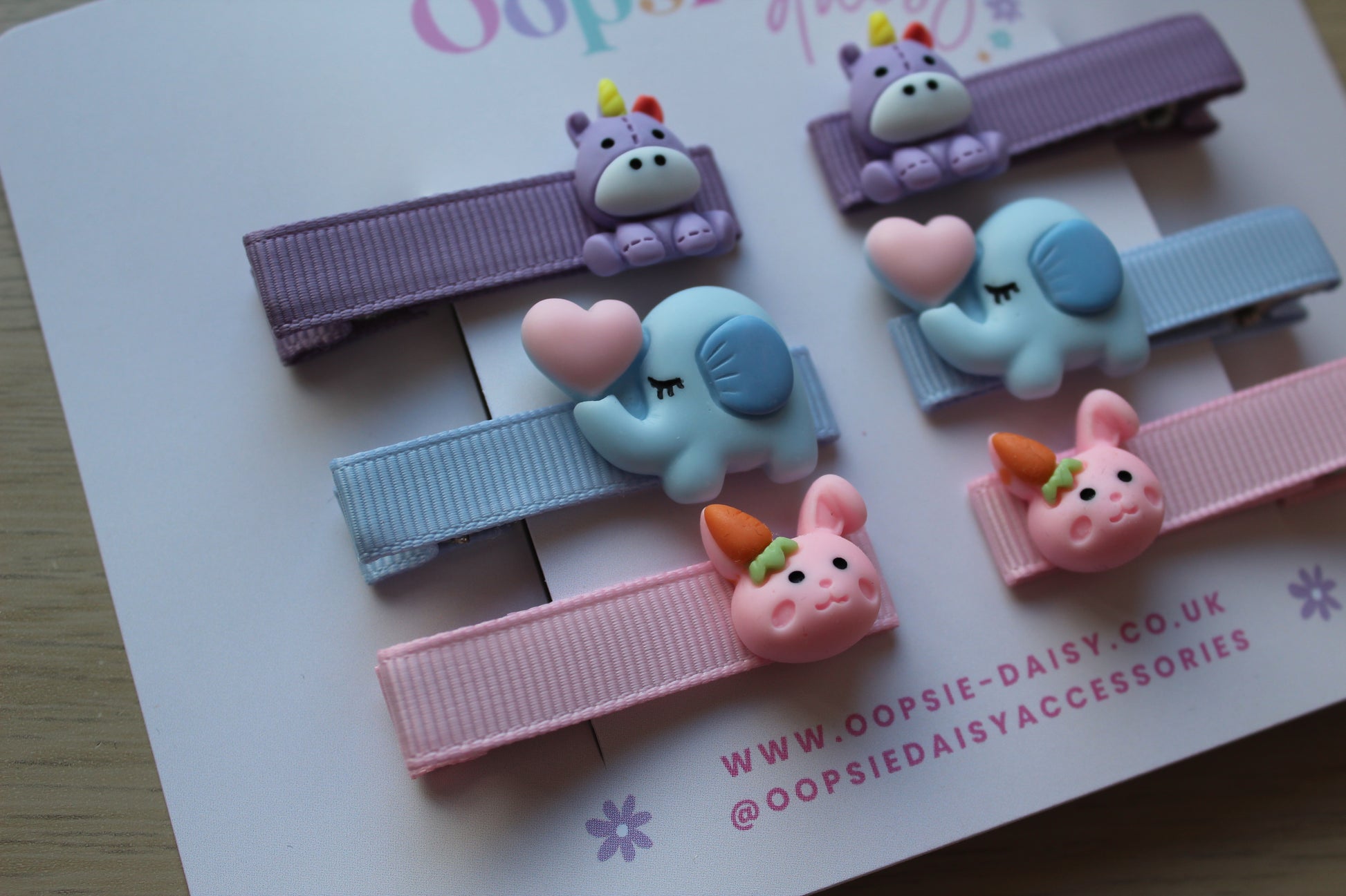 Set of colourful animal-themed hair slides