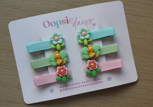 Colourful 3d hair clips with flower designs