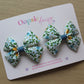 Ditsy blue floral hair bow clips