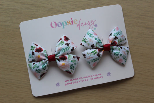 Burgundy floral hair bow clips