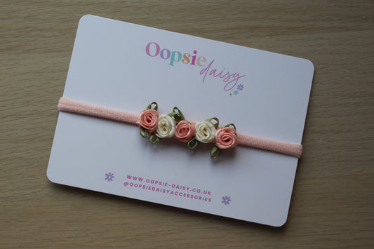 Peach and cream floral baby headband