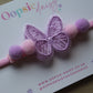 Pink and purple butterfly and pom pom baby headband