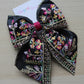 Black embroidered floral hair bow