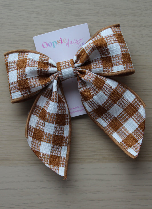 Copper Gingham Hair Bow