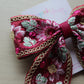 Deep Red Embroidered Hair Bow